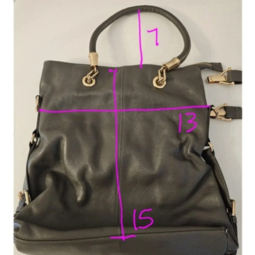 Charcoal Grey Pebbled Leather Tote Bag Gold Hardware Crossbody Large Handbag